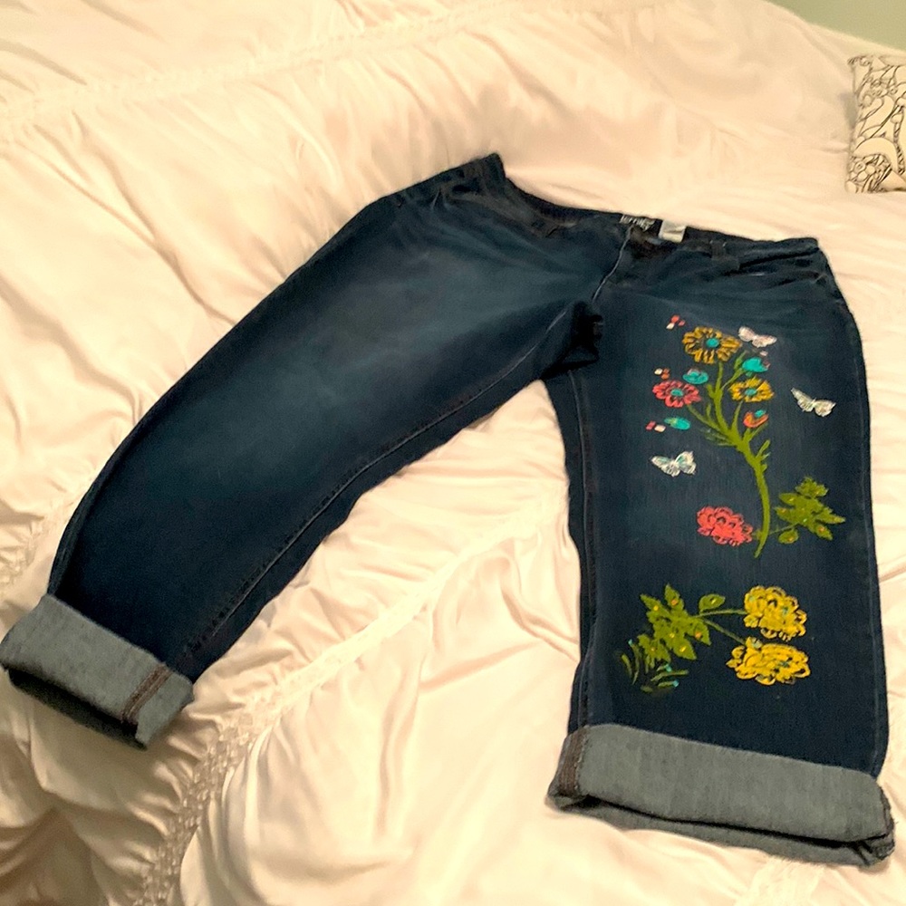 Painted Jeans, long or cuffed.Heat pressed ready to wear! Stretch and comfort